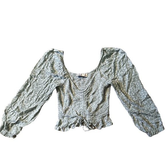 Hollister Sage Green & White Off Shoulder Crop Top Size Small - Picture 1 of 4